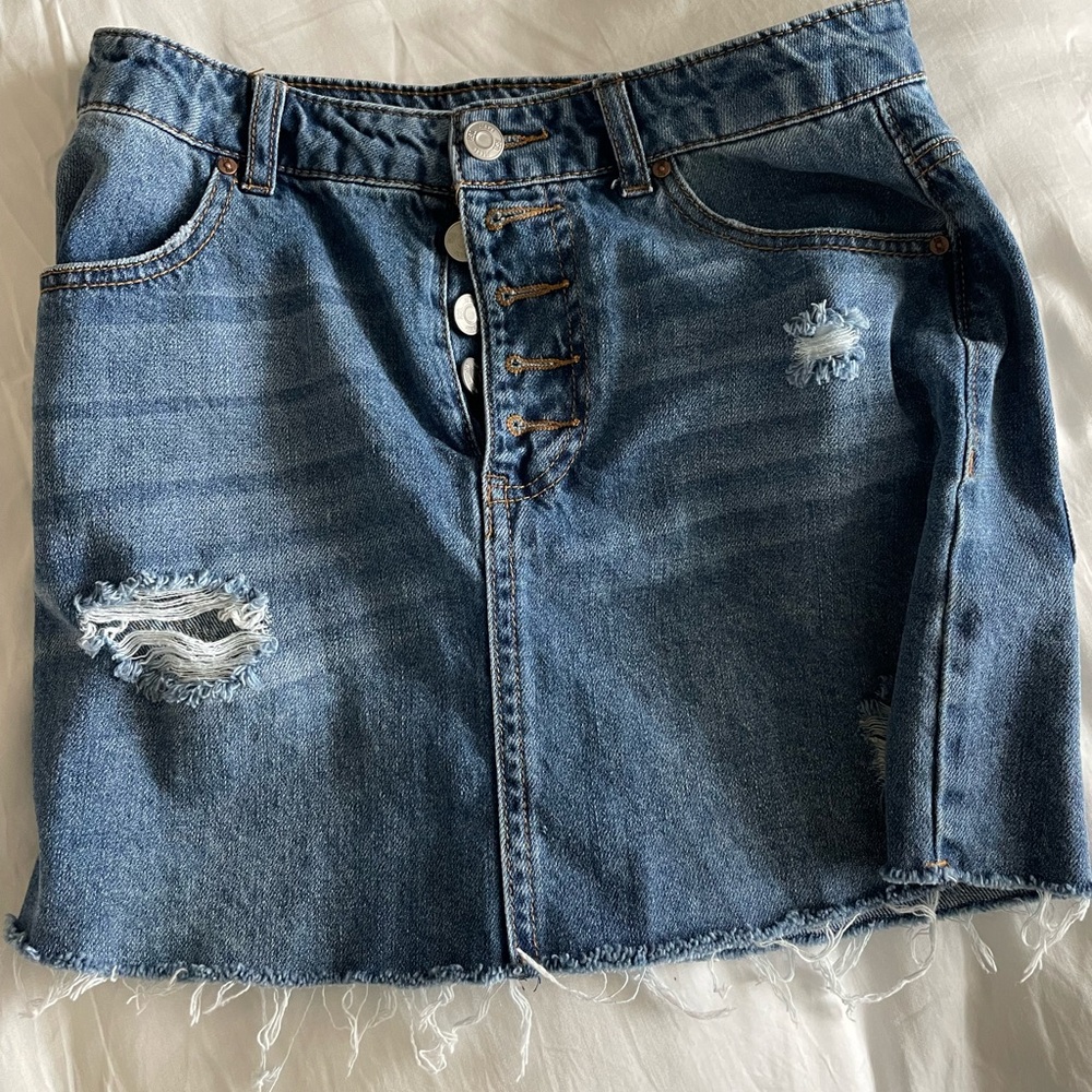 Distressed Denim Mini Skirt